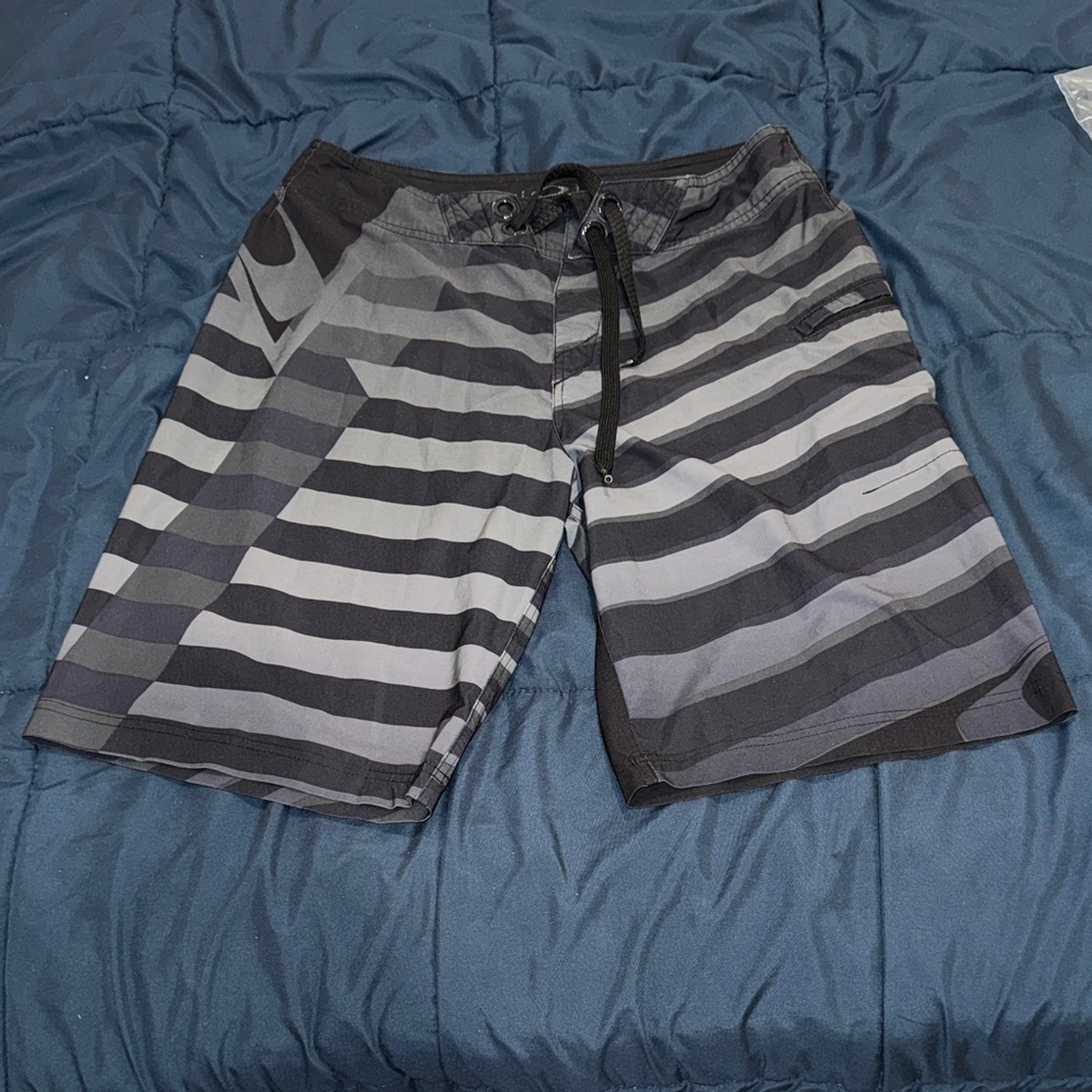 Oakley Black and Gray Striped Men's Swim Shorts